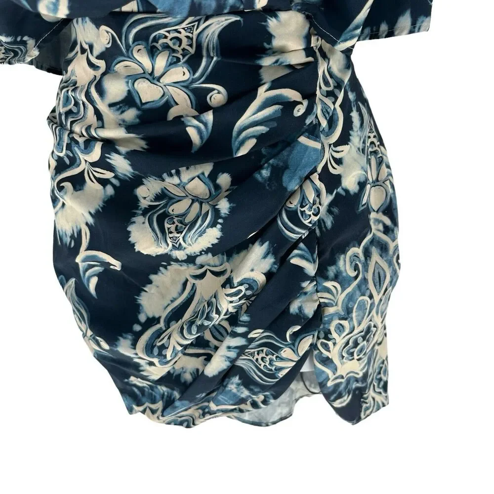 Zara Dress Women Small Blue Printed Mini Cut Out Back Resort Vacation Tribal NEW - Picture 11 of 16